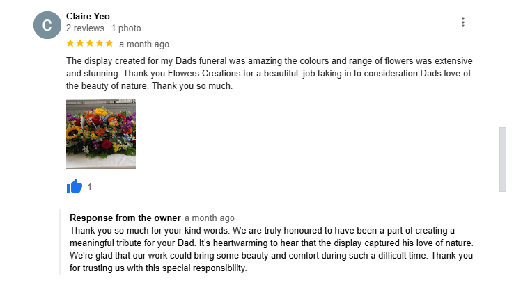 Funeral Flowers Sittingbourne Customer Review
